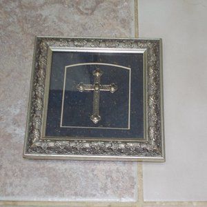 Gorgeous mounted cross, matted & framed, approximately 6 3/4"x6 3/4"